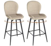 LEWE Juego de 2 Taburetes Altos de Bar, 75 cm Altura del Asiento, Giratorio 360° Sillas Altas de Cocina con Respaldo Acolchado de Tela, Metálica Reposapiés, para Bar, Comedor, Salón-Caqui