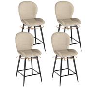 LEWE Juego de 4 Taburetes Altos de Bar, 65 cm Altura del Asiento, Giratorio 360° Sillas Altas de Cocina con Respaldo Acolchado de Tela, Metálica Reposapiés, para Comedor, Salón-Caqui