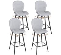 LEWE Juego de 4 Taburetes Altos de Bar, 75 cm Altura del Asiento, Giratorio 360° Sillas Altas de Cocina con Respaldo Acolchado de Tela, Metálica Reposapiés, para Bar, Comedor, Salón-Gris