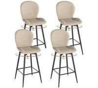 LEWE Juego de 4 Taburetes Altos de Bar, 75 cm Altura del Asiento, Giratorio 360° Sillas Altas de Cocina con Respaldo Acolchado de Tela, Metálica Reposapiés, para Bar, Comedor, Salón-Caqui