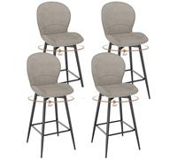 LEWE Juego de 4 Taburetes Altos de Bar, 75 cm Altura del Asiento, Giratorio 360° Sillas Altas de Cocina con Respaldo Acolchado de Tela, Metálica Reposapiés, para Bar, Comedor, Salón-Moca