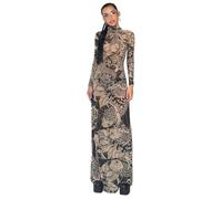 Lewey Mujeres Primavera Otoño Invierno Manga Larga Malla Ver A Través Ropa De Calle Bodycon Vestido Largo Al Por Mayor Artículos Para Negocios (Color: Caqui, Talla: S)