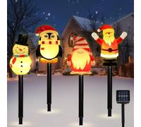 Lewondr 4 Paquete de Decoraciones de Navidad al Aire Libre, Solar Iluminado Santa Claus, Muñeco de Nieve, GNOME, Impermeable jardín césped Camino con 8 Modos de iluminación, Decoración de Patio