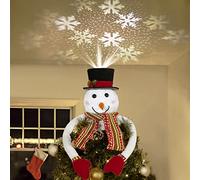 Lewondr Árbol de Navidad Topper Proyector, Muñeco de Nieve Sombrero del Árbol Topper con Copo de Nieve Proyector de Luz, Decorativo Árbol Topper para el Árbol de Navidad de Año Nuevo, Blanco