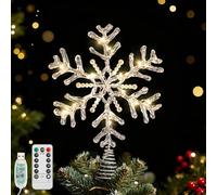 Lewondr Copa del Árbol de Navidad, 12,2'' Adorno para Árbol de Navidad de Copo de Nieve con Perlas y 20 Bombillas LED, Temporizador de 6 Horas, 8 Modos Control Remoto, Decoración Navideña Hogar, Plata