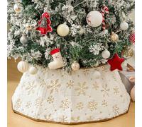 Lewondr Cuello del Árbol de Navidad, 66CM Falda del Árbol de Navidad de Felpa Larga con Patrones de Copo de Nieve de Lentejuelas, Cubierta para Árboles para Hogar Fiesta, Blanco & Oro