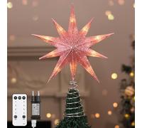 Lewondr Estrella para Árbol de Navidad, 13" Estrella Navideña de 10 Puntas Iluminada con Enchufe y Control Remoto para Decoración Navideña, Temporizador 6H y 8 Modos Iluminación, Luz Cálida, Rosa