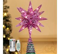 Lewondr Estrella para Copa del Árbol de Navidad, 28CM Adorno para Copa del Árbol Geométrico 3D con Temporizador, Mando a Distancia, Cable de 5M Gran Topper Decoración de Navidad del Hogar, Morado