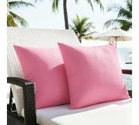 Lewondr Funda de Almohada para Exterior Impermeable, 2PCS Fundas de Cojín Lisas con Revestimiento de PU Protección UV Funda de Cojín Exterior para Sofá Jardín Patio Balcón, 45x45cm, Rosa