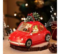 Lewondr Globo de Nieve Navideño Coche Clásico con Música y Luz, 8 Canciones Diferentes con Tema Navideño, Temporizador Globo de Nieve Alimentado por USB y Batería para Mesa de Comedor, Sala de Estar