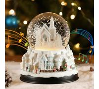 Lewondr Globo de Nieve Navideño, Globo de Cristal con 8 Canciones Navideñas, Caja de Música Eléctrica Reno con Ciudad y Casa Blanca, Decoración de Navidad para Chimenea de Dormitorio