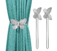 Lewondr Hebilla de Cortina Magnética de Resina, Anillos con Presillas de Imán en Forma de Mariposa Hermosa, Abrazaderas de Cortina Decorativas Ajustables para Hogar Baño Oficina Cafetería, Plata