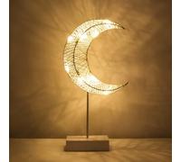 Lewondr Lámpara Decorativa de Mesa, Decoración Ramadan Luna Luces Led Habitación con Pilas, Luz Navidad Nocturna 3D Tejida de Hierro, Adorno Navideño Iluminado Para Casa Escritorio Dormitorio Exterior