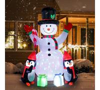 Lewondr Luces Decorativas Inflables de Navidad,1,8m Muñeco de Nieve de Navidad Inflable Iluminado con Luz de Proyección, Decoración de Patio Hinchable Impermeable para Interior Exterior Fiesta, Blanco