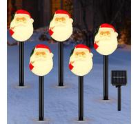 Lewondr Luces Solares de Navidad para Caminos, 5 PZS de Decoraciones de Navidad Solares para Exteriores 2 Modos de Iluminación, Luces de Papá Noel con Estaca, Decoración Navideña para Jardín Patio