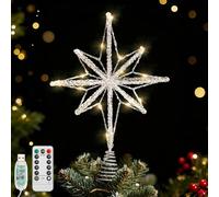 Lewondr Topper Para Árbol De Navidad Estrella, 15,94" Estrella De Belén De Resina Con 20 Bombillas LED, Temporizador 6H & 8 Modos USB Control Remoto, Topper Para Decoración Navideña De Interior, Plata