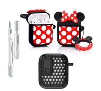 LEWOTE Funda protectora 3 en 1 compatible con Apple Airpods (2ª/1ª generación) con kit de limpieza y llavero (Minnie)