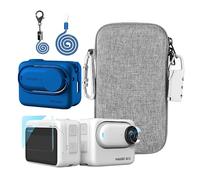 LEWOTE Kit de Accesorios es Compatible con Insta360 GO 3 [Carcasa de Cámara de Silicona y Tapa de Lente] [Protector de Pantalla] [Bolso con Gancho y Cerradura](Azul)