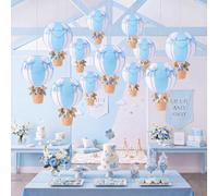 Lewtemi 12 juegos de decoraciones colgantes de globos de aire caliente de 10 y 12 pulgadas, centros de mesa de baby shower, faroles de papel con cadena de luz, banderines, cuerda de lazo para