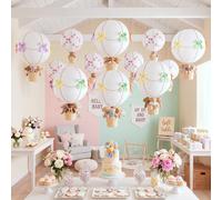 Lewtemi 12 juegos de globos de aire caliente colgantes para decoración de techo de 10 pulgadas y 12 pulgadas, centros de mesa de baby shower, faroles de papel con cadena de luz y canasta de luz para