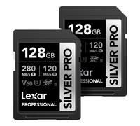 Lexar 128GB (2-PK) Professional SILVER PRO SDXC Memory Card UHS-II C10 U3 V60 Full-HD & 4K Video Up To 280MB/s Read for Professional Photographer Vide