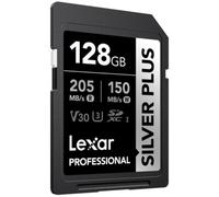 LEXAR 128GB PROFESSIONAL SILVER PLUS SDXC UHS-I CARDS, UP TO 205MB/S READ 150MB/S WRITE C10 V30 U3