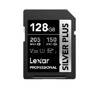 LEXAR 128GB PROFESSIONAL SILVER PLUS SDXC UHS-I CARDS, UP TO 205MB/S READ 150MB/S WRITE C10 V30 U3