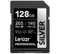 Lexar 128GB Professional Silver SDXC Memory Card UHS-I C10 U3 V30 4K Video Up to 205/140 MB/s Read/Write for Professional Photographe