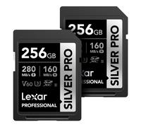 Lexar 256GB (2-PK) Professional SILVER PRO SDXC Memory Card UHS-II C10 U3 V60 Full-HD & 4K Video Up To 280MB/s Read for Professional