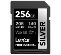 Lexar 256GB Professional Silver SDXC Memory Card UHS-I C10 U3 V30 4K Video Up to 205/140 MB/s Read/Write for Professional Photographe