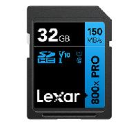 LEXAR 32GB PROFESSIONAL 800X PRO SDHC UHS-I CARDS, UP TO 150MB/S READ, C10 V10 U1 LSD0800P032G-BNNNG