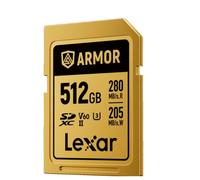 LEXAR 512GB PROFESSIONAL ARMOR GOLD SDXC UHS-II CARDS, UP TO 280MB/S READ 210MB/S WRITE C10 V60 U3,STAINLESS STEEL CASING, IP68