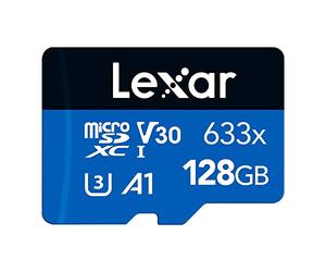 Lexar 633x Tarjeta Micro SD 128 GB, Tarjeta Memoria microSDXC UHS-I, con Adaptador SD, hasta 100 MB/s de Lectura, A1, C10, U3, V30, Tarjeta TF para Smartphone, Tablet y Camara IP (LMS0633128G-BNAAA)