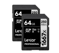 Lexar 64GB (2-Pack) Tarjetas de Memoria SDXC Profesional 1667x, UHS-II, C10, U3, V60, Video Full-HD & 4K