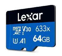 lexar 64gb high-performance 633x microsdxc uhs-i up to 100mbs read 45mbs write c10 a1 v30 u3