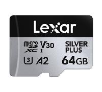 LEXAR 64GB LEXAR HIGH-PERFORMANCE SILVER PLUS MICROSDXC UHS-I, UP TO 205MB/S READ 100MB/S WRITE C10 A2 V30 U3, WITH ADAPTER LMSSIPL064G-BNANG