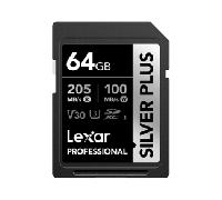 LEXAR 64GB PROFESSIONAL SILVER PLUS SDXC UHS-I CARDS, UP TO 205MB/S READ 100MB/S WRITE C10 V30 U3 LSDSIPL064G-BNNNG