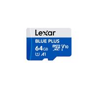 Lexar Blue Plus - Tarjeta de memoria microSD UHS-I de 64 GB con adaptador SD, hasta 100 MB/s de lectura microSDHC C10 / A1 / U1 / V10