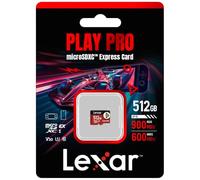 Lexar Play Pro MicroSDXC Express Card 512GB Maxima Lectura 900MB/s / Escritura hasta 600MB/s, Nintendo Switch, vídeo 4K, compatible con drones, resistente al agua, a prueba de golpes, producto japonés