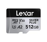 Lexar Silver Plus - Tarjeta micro SD de 512 GB, velocidad de lectura de hasta 205 MB/s, velocidad de escritura de 150 MB/s, tarjeta de memoria micro SD con adaptador SD, UHS-I, A2, U3, V30, clase 10,