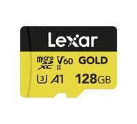Lexar GOLD Tarjeta Micro SD 128GB, Tarjeta memoria microSDXC UHS-II, V60, U3, A1, C10, hasta 280MB/s de Lectura, para drones/cámaras de acción/dispositivo de juegos portátil UHS-II (LMSGOLD128G-BNNNG)