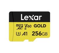 Lexar GOLD Tarjeta Micro SD 256GB, Tarjeta memoria microSDXC UHS-II, V60, U3, A1, C10, hasta 280MB/s de Lectura, para drones/cámaras de acción/dispositivo de juegos portátil UHS-II (LMSGOLD256G-BNNNG)