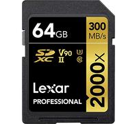 Lexar LSD64GCRBEU2000R - Tarjeta de memoria Profesional SDXC de 64 GB (con hasta 300 MB/s, Clase UHS-II, U3, velocidad de 2000x)