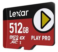 Lexar Play Pro MicroSDXC Express Card 512GB Maxima Lectura 900MB/s / Escritura hasta 600MB/s, Nintendo Switch, vídeo 4K, compatible con drones, resistente al agua, a prueba de golpes, producto japonés
