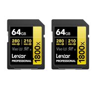 LEXAR Pack de 2 Cartes SD Pro Gold Series UHS-II 1800x 64GB V60 | Clasificación V60, lectura de 280 MB/s, escritura de 210 MB/s, cámaras DSLR, vídeo 4K, modo ráfaga