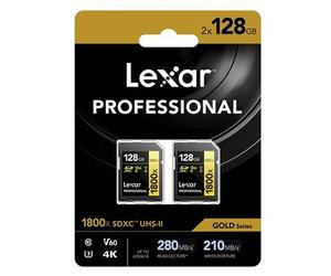 Lexar paquete de 2 SDXC Profesional Tipo Oro - 1800x 280MB/s V60 II 128 GB 2 PAQUETES