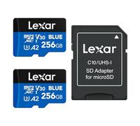 Lexar Paquete de 2 tarjetas micro SD azules de hasta 160 MB/s, tarjeta de memoria microSDXC UHS-I con adaptador SD, C10, U3, A2, V30, Full HD, 4K UHD, tarjeta TF de alta velocidad