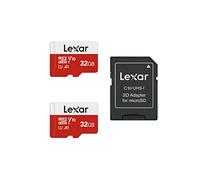Lexar Paquete de 2 tarjetas micro SD de 32 GB, tarjeta de memoria flash microSDHC UHS-I con adaptador, hasta 100 MB/s, U1, Class10, V10, A1, tarjeta TF de alta velocidad (2 tarjetas microSD + 1