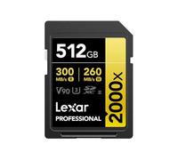 Lexar Profesional 2000x Tarjeta SD de 512 GB, SDXC UHS-II sin Lector, hasta 300 MB/s de reproducción, para DSLR, cámaras de vídeo en Calidad de Cine