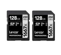 Lexar Professional 1667x Tarjeta SD 128GB Paquete de 2, SDXC UHS-II Tarjeta de memoria, Hasta 250 MB/s de Lectura, Clase 10, U3, V60, SD para fotógrafo profesional, camarógrafo